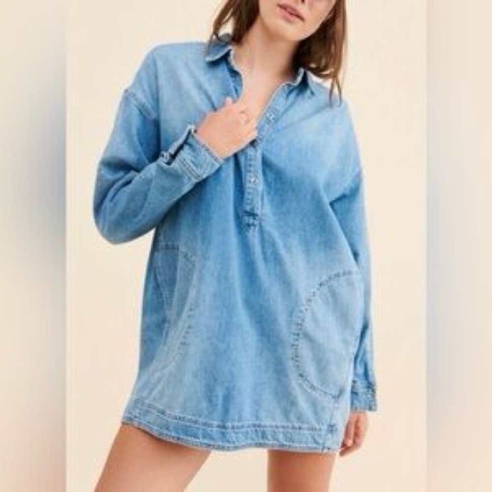 Free People Sz XL Nuray Denim Shirtdress - Picture 7 of 8